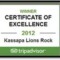 KASSAPA Lions Rock being awarded the “Certificate of Excellence 2012″