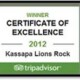 KASSAPA Lions Rock being awarded the “Certificate of Excellence 2012″
