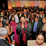 . Sri Lanka’s President Rajapaksa greeted by the delegates at the State Dinner and Reception for the Commonwealth Business Council at the Air Force Reception Hall in Attidiya, Sri Lanka