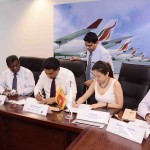 SriLankan Airlines' Head of Worldwide Sales, Mr. Lal Perera; Chief Marketing Officer, Mr. G.T. Jeyaseelan; (standing) Manager-Group Legal Affairs, Mr. Mayuka A. Ranasinghe; Chief Executive Officer Mr. Kapila Chandrasena; Chongqing Huapont International Travel Service Co. Ltd , Manager of International Department, Ms. Iris Huang; and John Keells Group -EVP, Head – Destination Management Sector, , Mr. Vasantha Leelananda